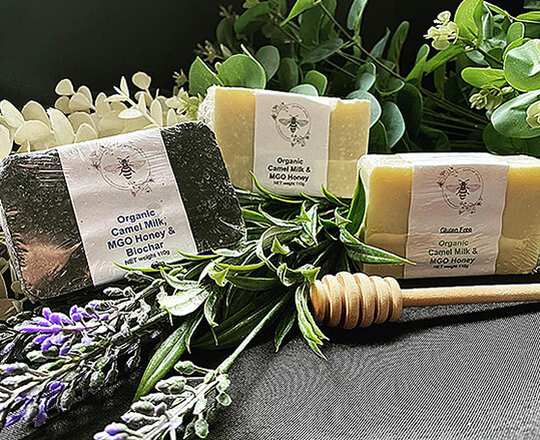 3 types of Goodwood Produce's MGO Honey & Camel milk bars of soap